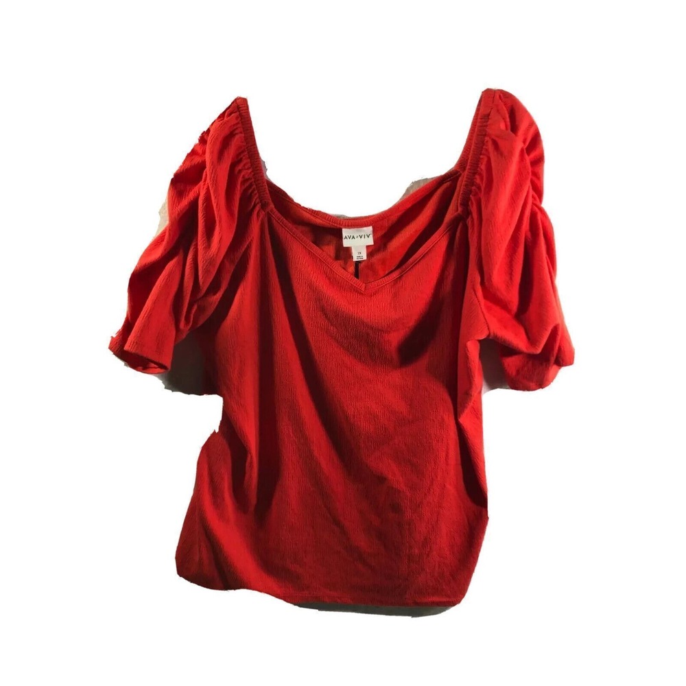 Ava & Viv Blouse Shirt Top Womens‎ Plus Size 2X Cotton Red NWT
